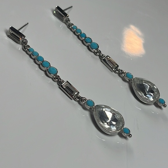 CRYSTAL DROP LONG EARRINGS WITH TURQUOISE BEADS - Picture 6 of 7